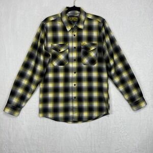 Dixxon Flannel Moon Eyes Long Sleeve Shirt Mens S Yellow Black White Plaid Snap